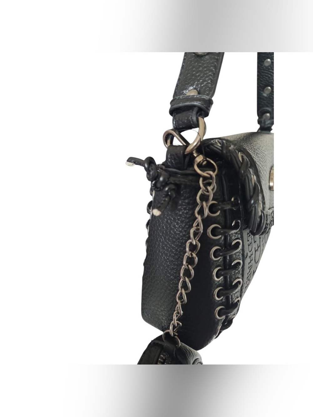 ED HARDY black vegan leather shoulder bag with red logo and studded details. NWT - Picture 4 of 5